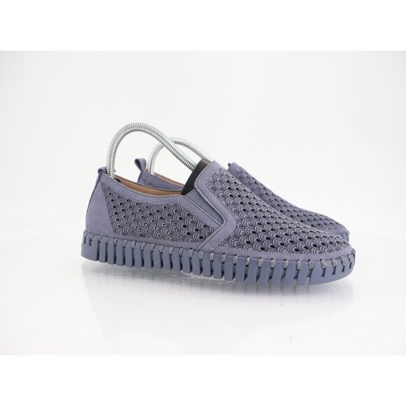 Ilse Jacobsen Tulip Flat Womens Size 39 9 Slip On Blue Perforated Fabric - Picture 1 of 11
